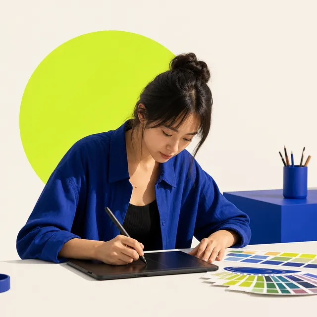 Дизайнер рисует на графическом планшете